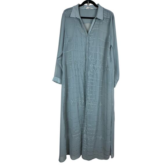 Soft Surroundings Dresses & Skirts - Soft Surroundings Pastel Blue Embroidered Button Front 2pc Maxi Coquette Dress M